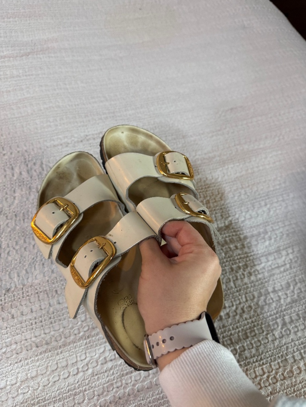 women’s gold big buckle birkenstocks